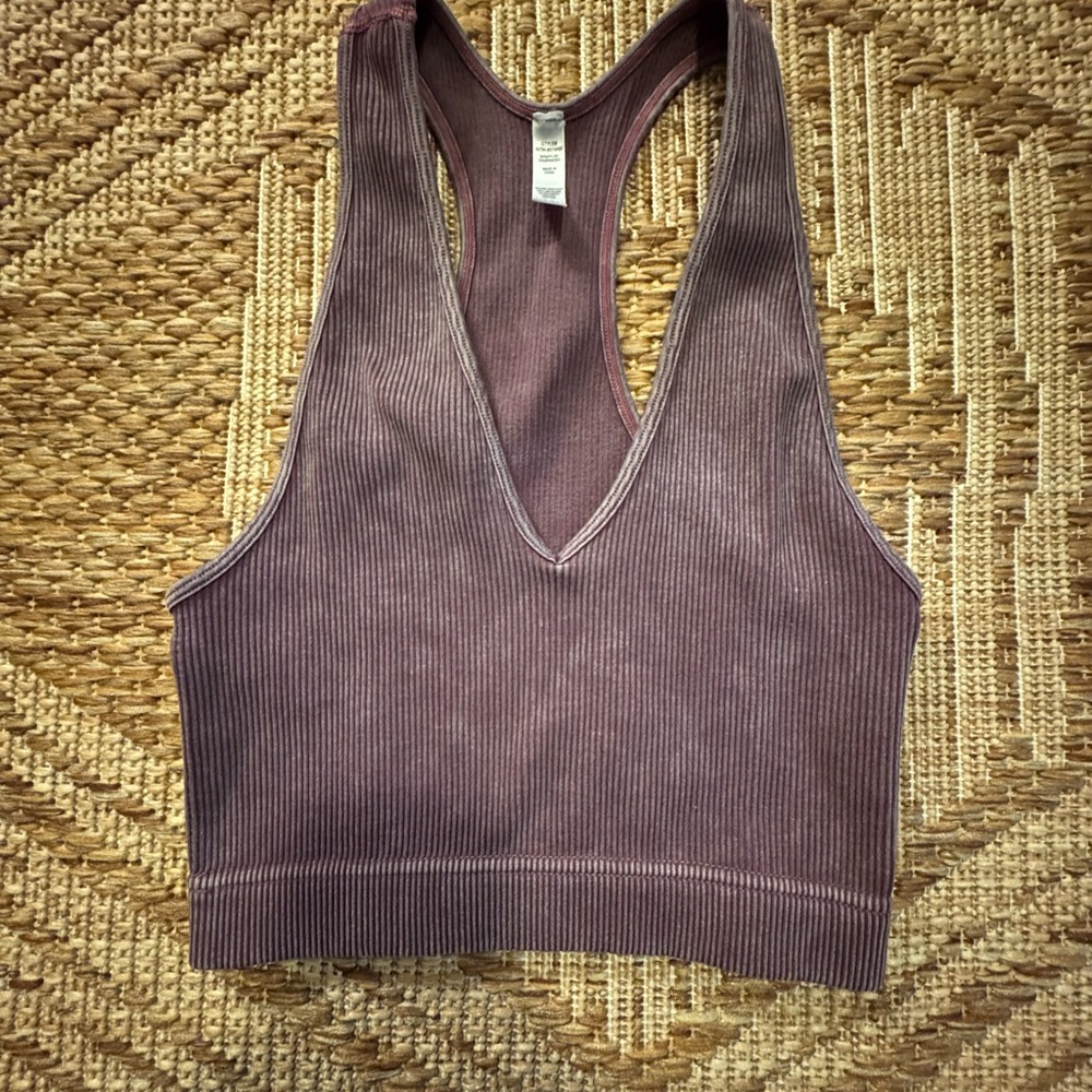 Women's Ribbed Racerback V-Neck Crop Top - Purple